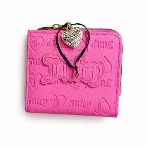 Juicy Couture Pink Wallet – Rhinestone Heart Charm – Compact Zip Wallet